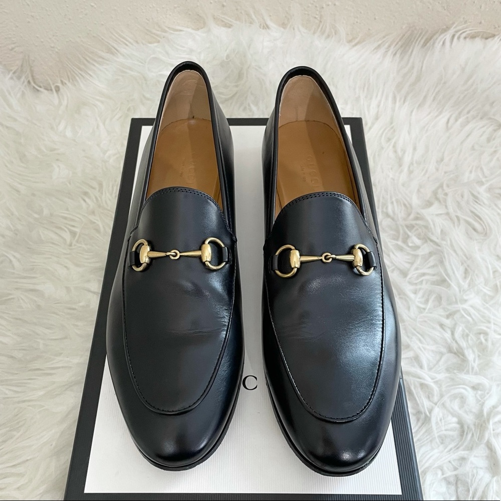 Gucci Jordaan Black Leather Horsebit Loafer Size 39